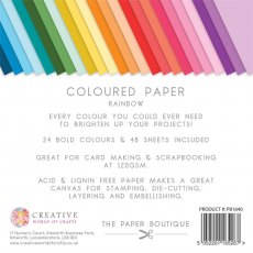 The Paper Boutique Everyday 8 x 8 inch Coloured Paper Pack Rainbow | 48 sheets