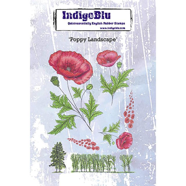 IndigoBlu Stamps IndigoBlu A6 Rubber Mounted Stamp Poppy Landscape | Set of 7