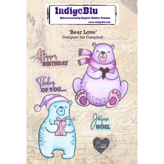 IndigoBlu Stamps IndigoBlu A6 Rubber Mounted Stamp Bear Love | Set of 6
