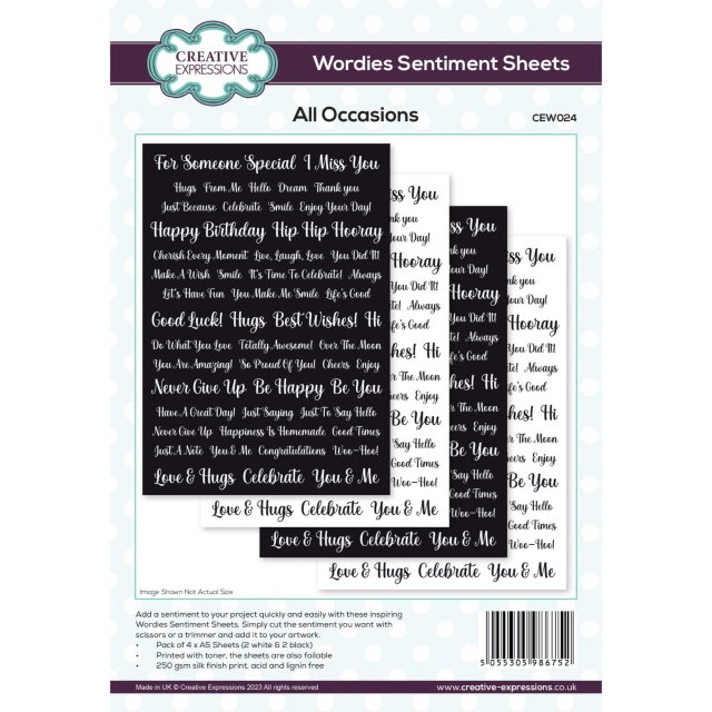 Creative Expressions Wordies Sentiment Sheets All Occasions | A5