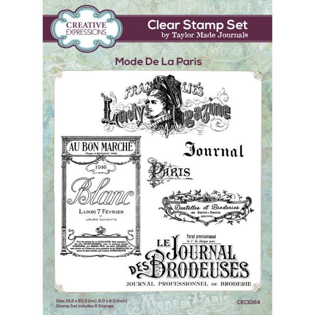 Taylor Made Journals Creative Expressions Taylor Made Journals Clear Stamp Set Mode De La Paris | Set of 6