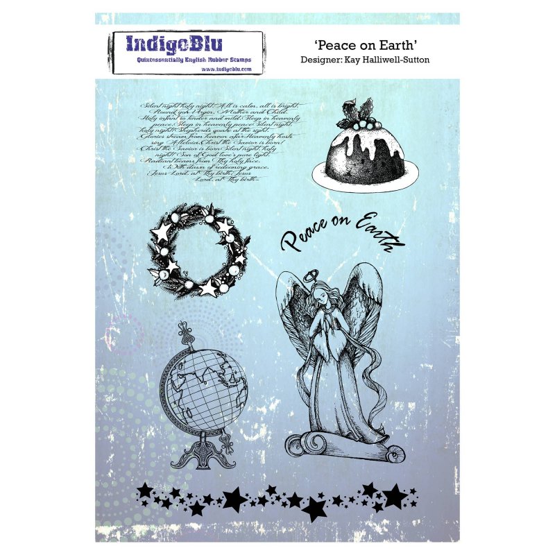 IndigoBlu Stamps IndigoBlu A5 Rubber Mounted Stamp Peace on Earth | Set of 7