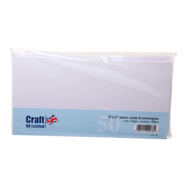 Craft UK - Cards & Envelopes, A4 Card Packs Craft UK 5 x 5 inch White Cards and Envelopes | Pack of 50