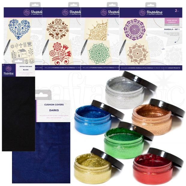 New Threaders Stencils & Glitter Pastes for Fabric!
