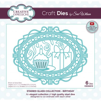 Sue Wilson Craft Dies Stained Glass Collection Birthday | Set of 6