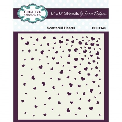 Creative Expressions Stencil by Jamie Rodgers Scattered Hearts | 6 x 6 inch