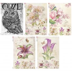 IndigoBlu Premium Rice Paper Owl and Vintage Florals | A4