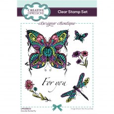 Creative Expressions Designer Boutique Collection Clear Stamp Doodle Butterfly | Set of 6
