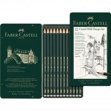 Faber-Castell Castell 9000 Graphite Pencils, Design Set with Tin | Set of 12