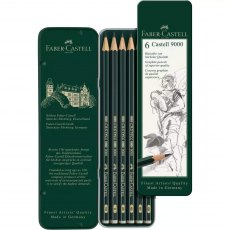 Faber-Castell Castell 9000 Graphite Pencils with Tin | Set of 6