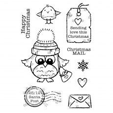 Woodware Clear Stamps Owl Christmas Mail | Set of 9