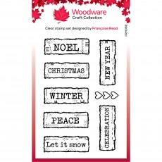 Woodware Clear Stamps Christmas Junk Labels | Set of 8