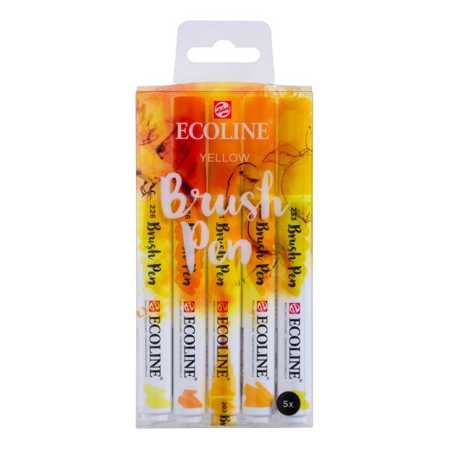 Ecoline Brush Pen Set Yellow  Set of 5 - Water Soluble Markers - Craftasmic