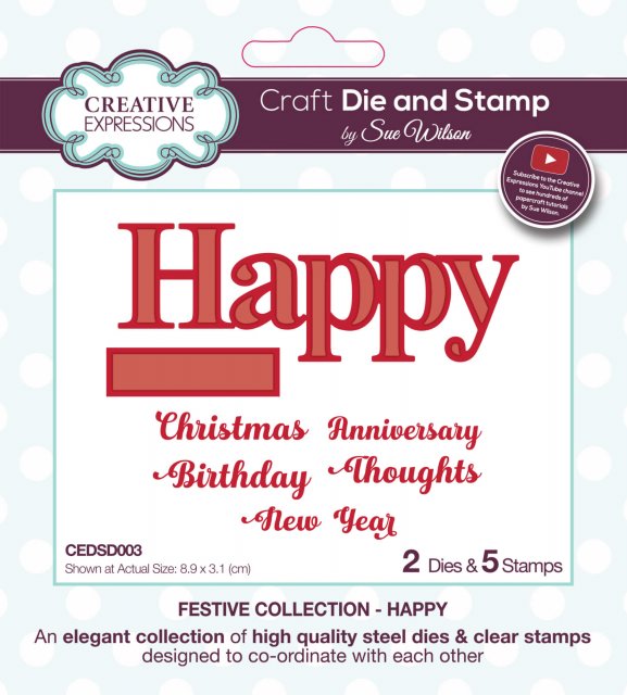 Sue Wilson Sue Wilson Craft Dies Festive Collection Happy Die & Stamp Set | Set of 7