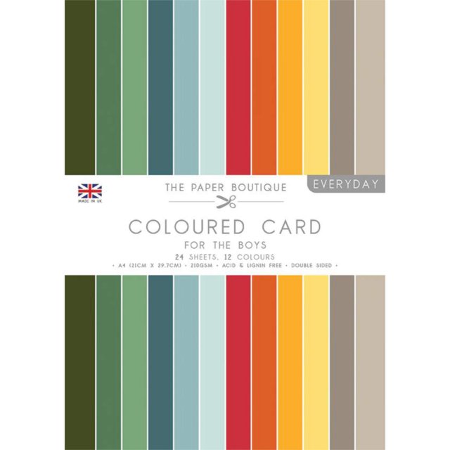 The Paper Boutique The Paper Boutique Everyday A4 Coloured Card For The Boys | 24 sheets