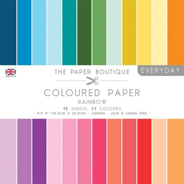 The Paper Boutique The Paper Boutique Everyday 8 x 8 inch Coloured Paper Pack Rainbow | 48 sheets