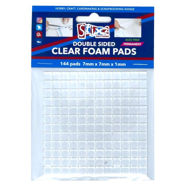 Stix2 Double Sided Clear Foam Pads 7mm x 7mm x 1mm | Pack of 144