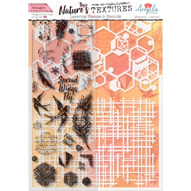 Angela Poole Angela Poole Natures Textures Layering Stamps & Stencil Set Hexagon | Set of 31
