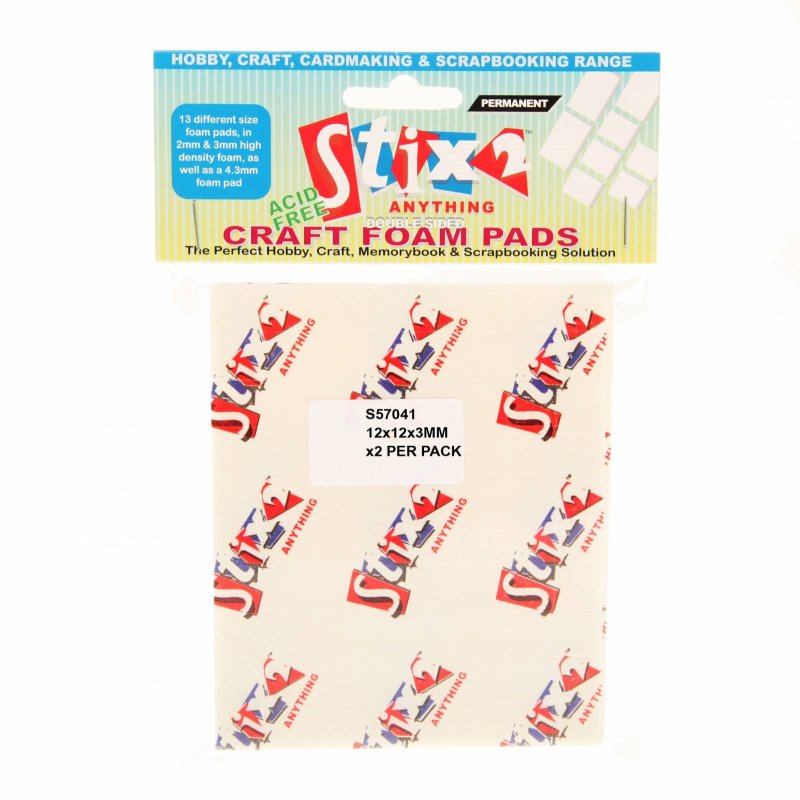 Stix2 Double Sided Craft Foam Pads 12mm x 12mm x 3mm | Pack of 160