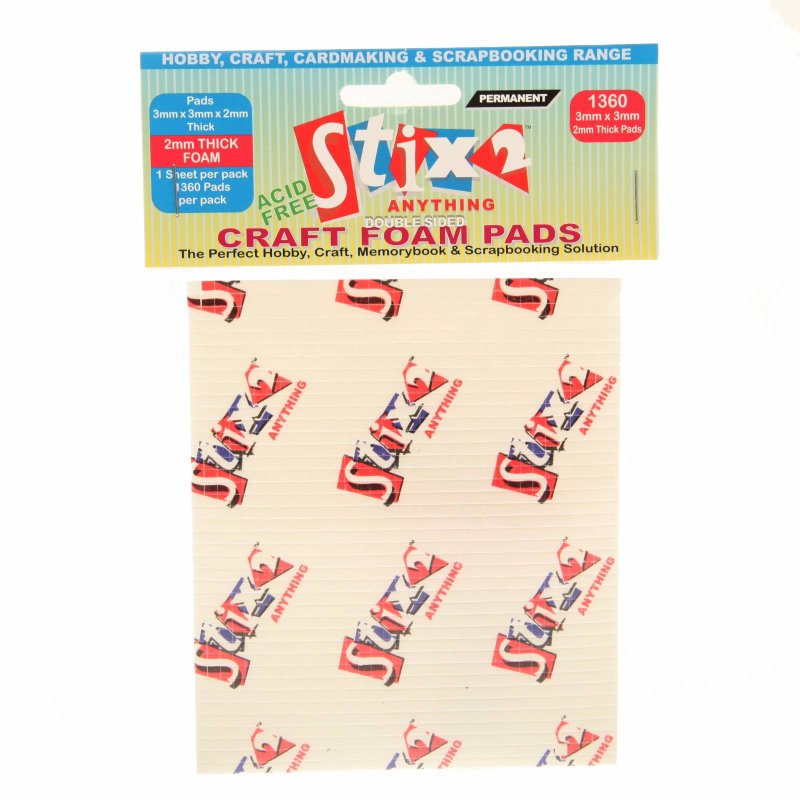 Stix2 Double Sided Craft Foam Pads 3mm x 3mm x 2mm | Pack of 1360