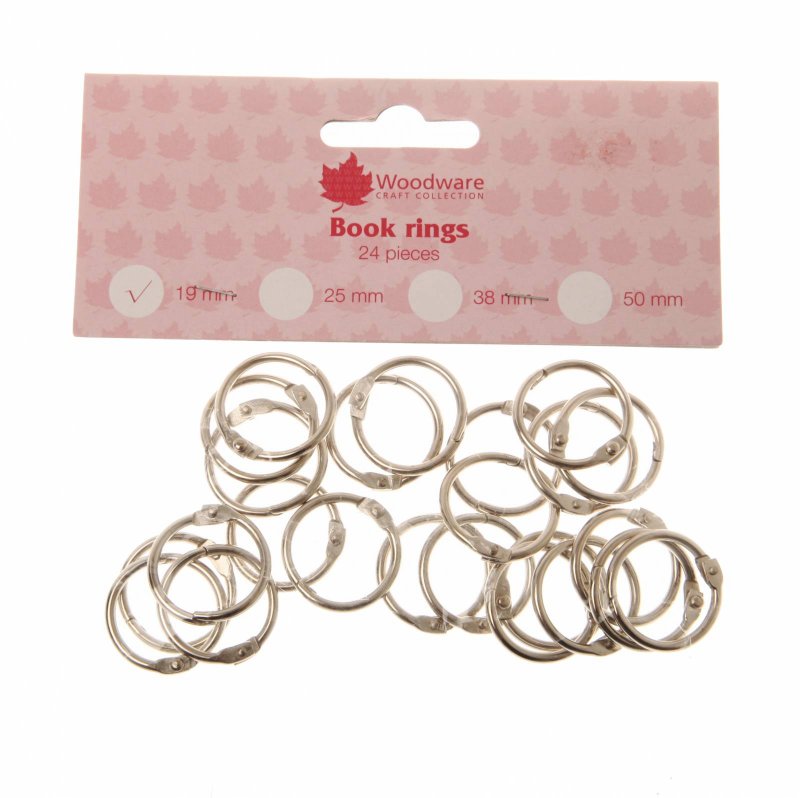 Woodware Book Rings Silver 19 mm | Pack of 24