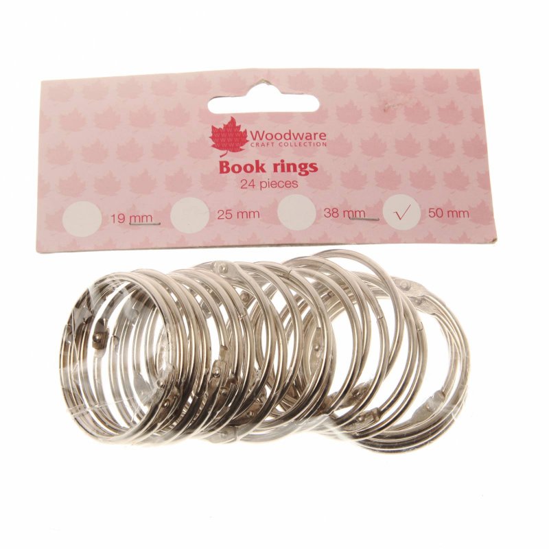 Woodware Book Rings Silver 50 mm | Pack of 24
