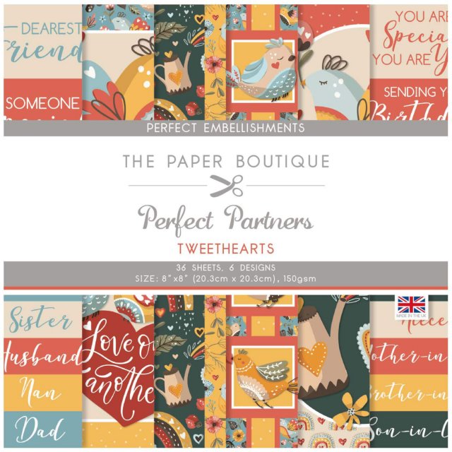 The Paper Boutique The Paper Boutique Perfect Partners Tweethearts 8 x 8 inch Perfect Embellishments | 36 sheets