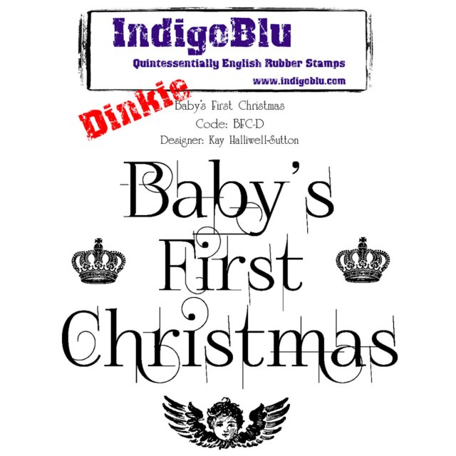 IndigoBlu Stamps IndigoBlu A7 Rubber Mounted Stamp Dinkie Babys First Christmas | Set of 4