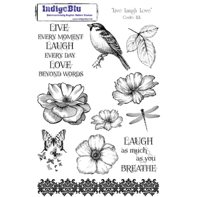 IndigoBlu Stamps IndigoBlu A5 Rubber Mounted Stamp Live Laugh Love | Set of 11