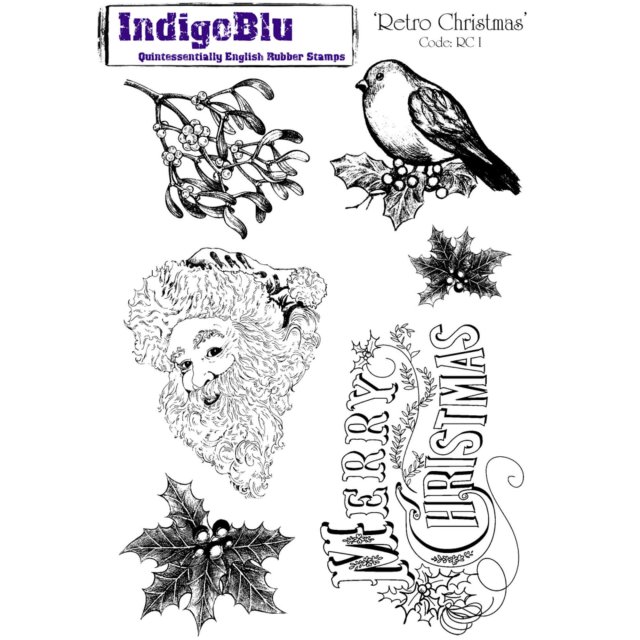 IndigoBlu Stamps IndigoBlu A5 Rubber Mounted Stamp Retro Christmas | Set of 6