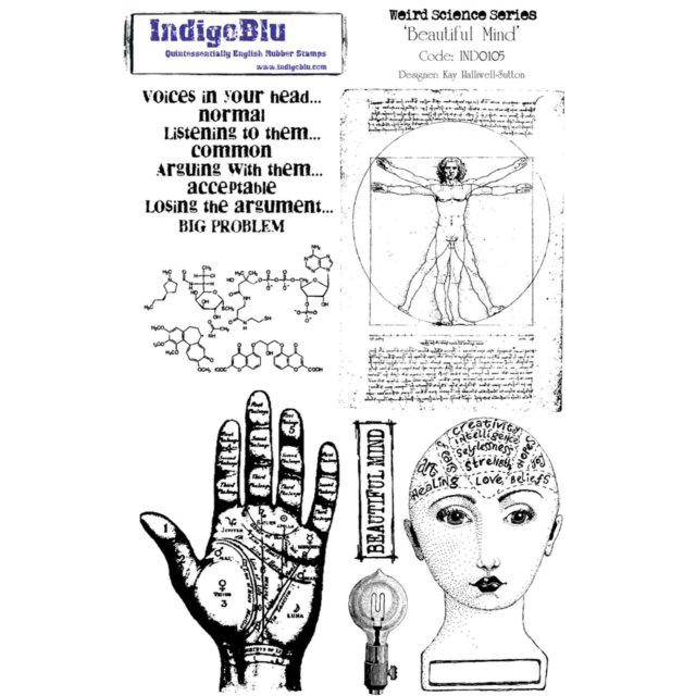 IndigoBlu Stamps IndigoBlu A5 Rubber Mounted Stamp Beautiful Mind | Set of 7