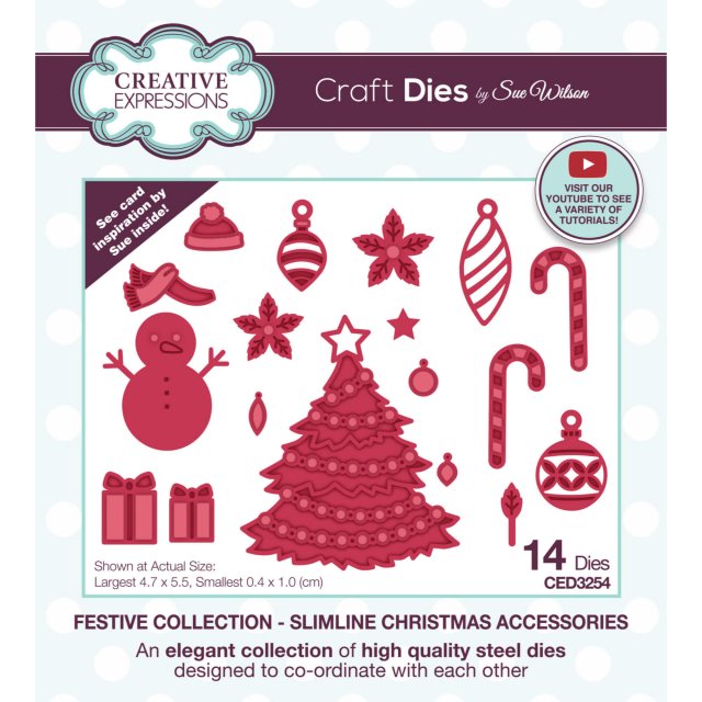 Sue Wilson Sue Wilson Craft Dies Slimline Collection Christmas Accessories | Set of 14