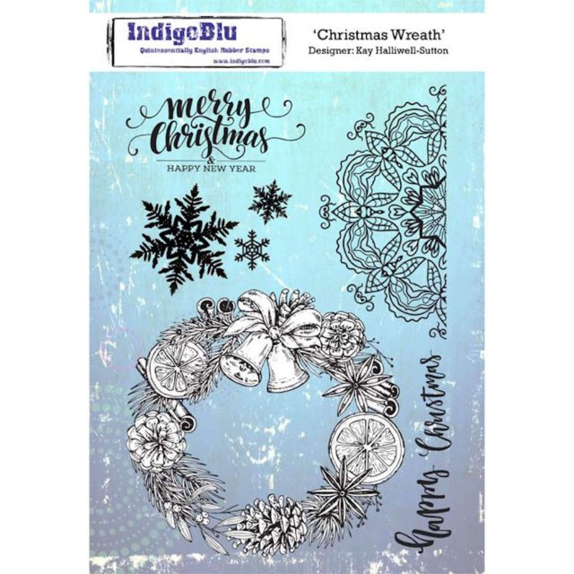 IndigoBlu Stamps IndigoBlu A5 Rubber Mounted Stamp Christmas Wreath | Set of 7