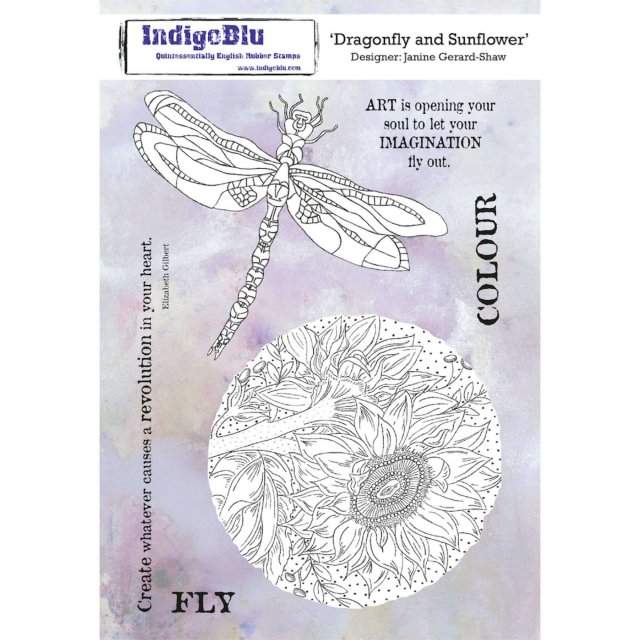 IndigoBlu Stamps IndigoBlu A5 Rubber Mounted Stamp Dragonfly and Sunflower | Set of 6