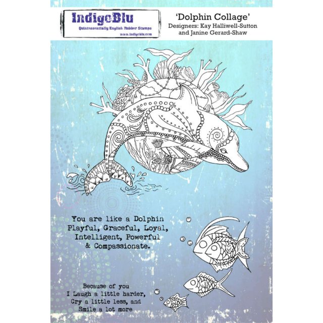 IndigoBlu Stamps IndigoBlu A5 Rubber Mounted Stamp Dolphin Collage | Set of 4