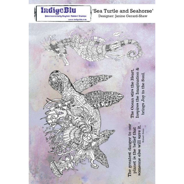 IndigoBlu Stamps IndigoBlu A5 Rubber Mounted Stamp Sea Turtle and Seahorse | Set of 4
