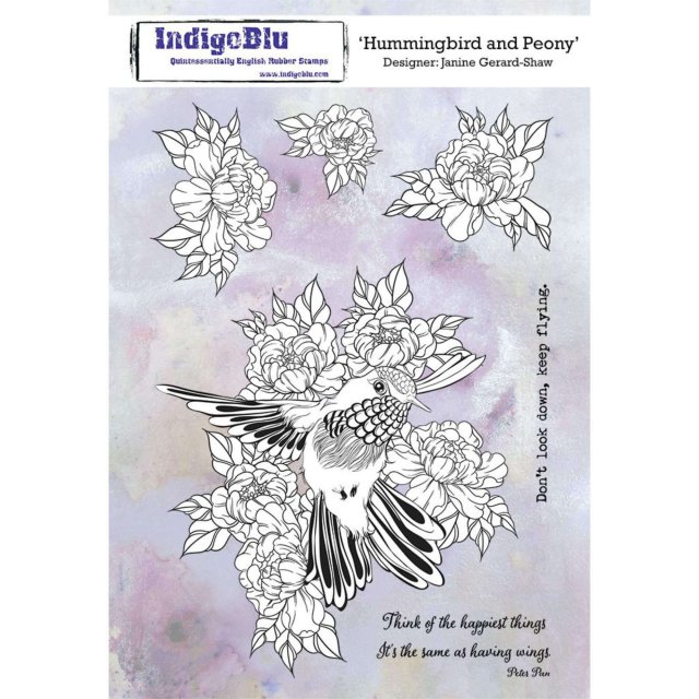 IndigoBlu Stamps IndigoBlu A5 Rubber Mounted Stamp Hummingbird and Peony | Set of 6
