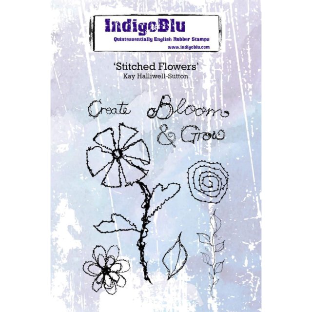 IndigoBlu Stamps IndigoBlu A6 Rubber Mounted Stamp Stitched Flowers | Set of 6