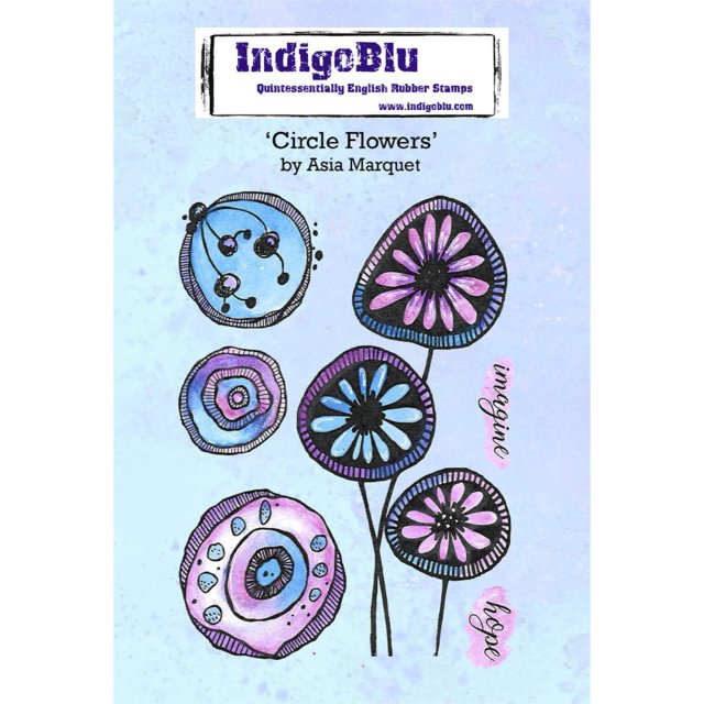 IndigoBlu Stamps IndigoBlu A6 Rubber Mounted Stamp Circle Flowers | Set of 6