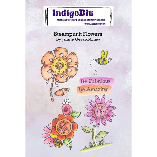 IndigoBlu Stamps IndigoBlu A6 Rubber Mounted Stamp Steampunk Flowers | Set of 5