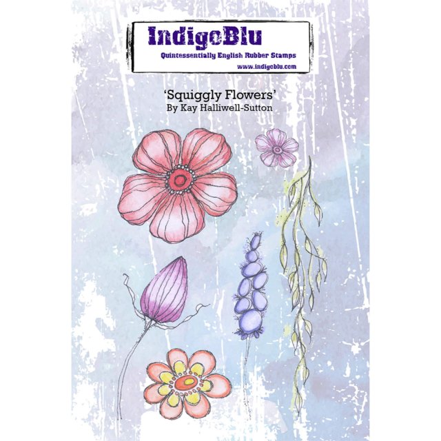 IndigoBlu Stamps IndigoBlu A6 Rubber Mounted Stamp Squiggly Flowers | Set of 6