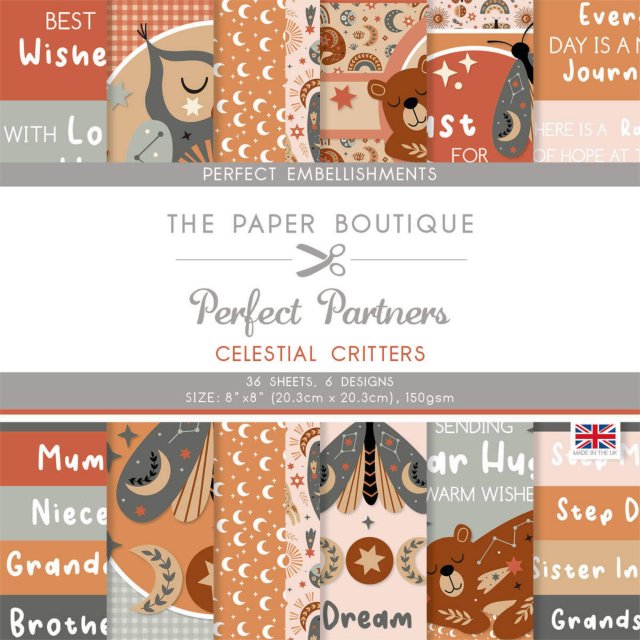 The Paper Boutique The Paper Boutique Perfect Partners Celestial Critters 8 x 8 inch Perfect Embellishments | 36 sheets