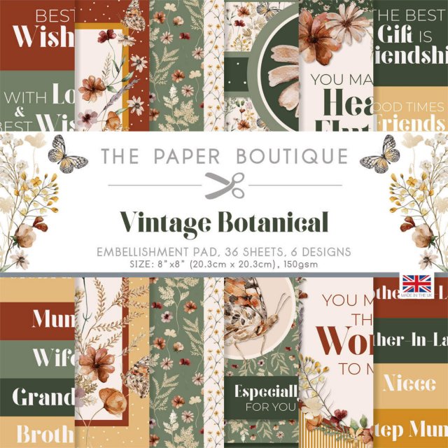 The Paper Boutique The Paper Boutique Vintage Botanical 8 x 8 inch Embellishments Pad | 36 sheets