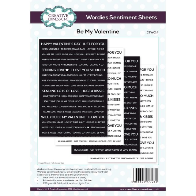 Creative Expressions Creative Expressions Wordies Sentiment Sheets Be My Valentine | A5