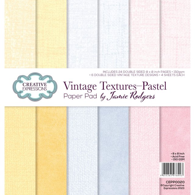 Jamie Rodgers Jamie Rodgers 8 x 8 inch Paper Pad Vintage Textures Pastel | 24 Sheets