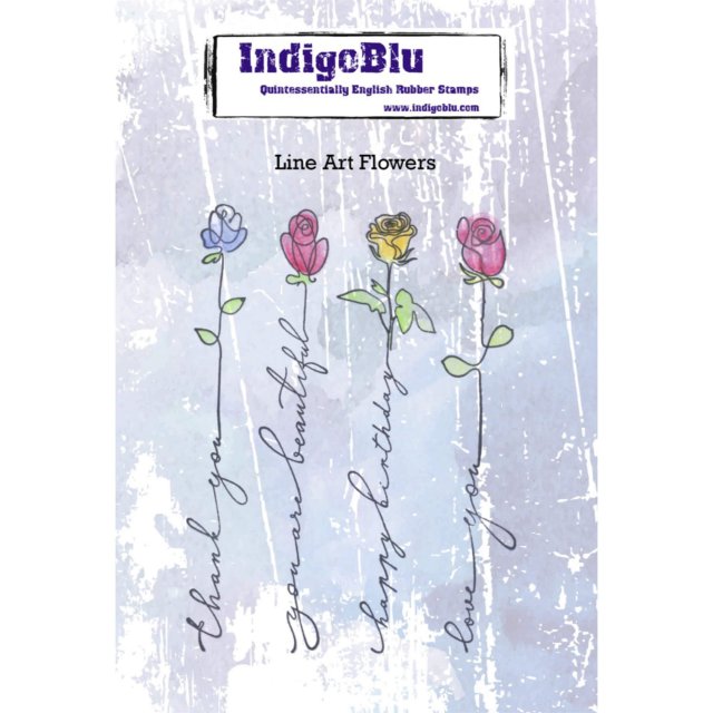 IndigoBlu Stamps IndigoBlu A6 Rubber Mounted Stamp Line Art Flowers | Set of 4