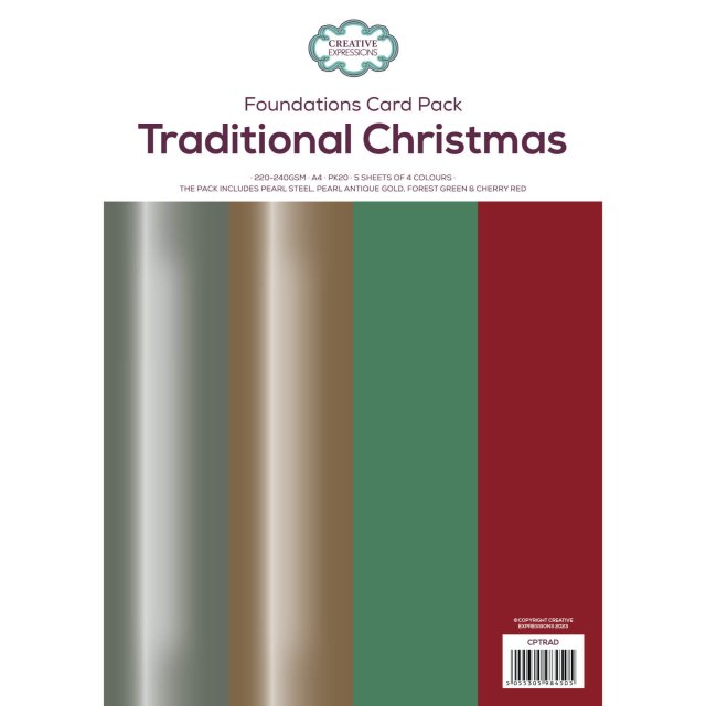 Creative Expressions Foundation A4 Card Pack Traditional Christmas | 20 sheets