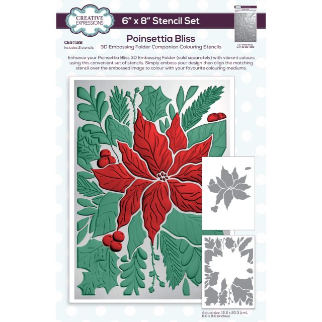 Creative Expressions Creative Expressions Companion Colouring Stencil Poinsettia Bliss | 6 x 8 inch | Set of 2